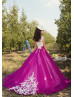 Sleeveless Ivory Lace Fuchsia Organza Corset Back Flower Girl Dress
